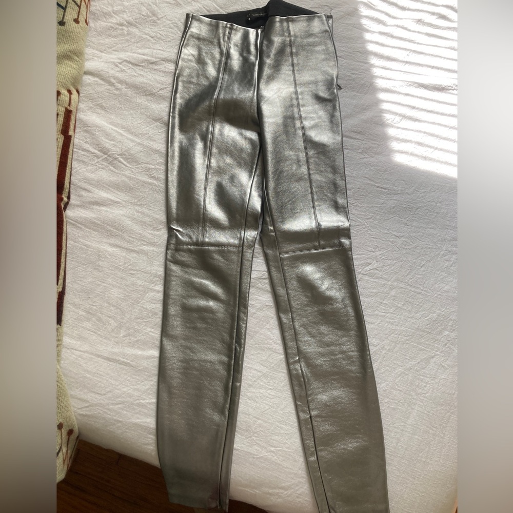 Silver leather leggings